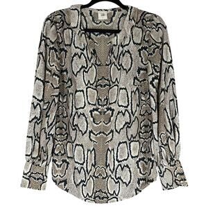 Cabi‎ Serpentine Snakeskin Blouse Sz S Ruffle Collar Balloon Sleeve Split Neck